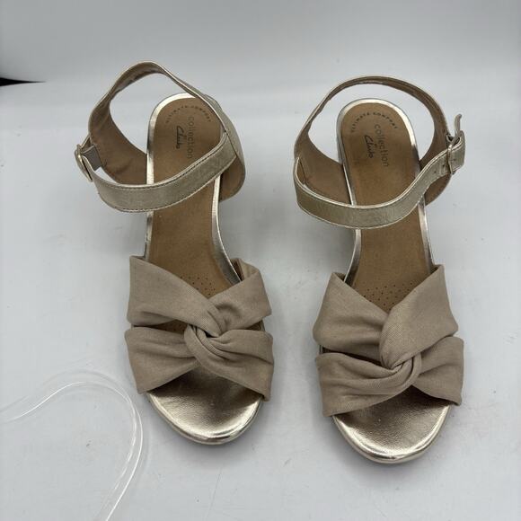 Clarks Sandals Womens Size 10 W Wide Margee Beth Espadrille Wedge Ankle Strap - Picture 4 of 10